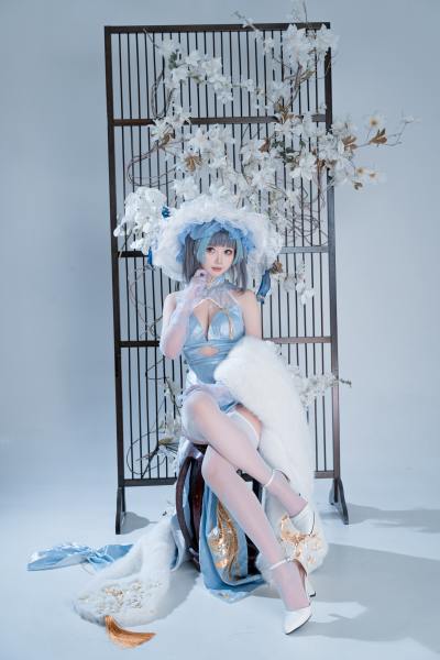 面饼仙儿 碧蓝航线 柴郡 猫猫 蓝旗袍 [40P-438MB] Cosplay写真第 17 张