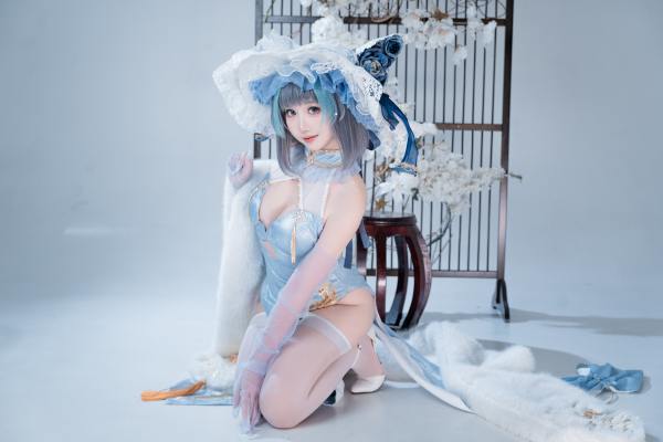 面饼仙儿 碧蓝航线 柴郡 猫猫 蓝旗袍 [40P-438MB] Cosplay写真第 12 张