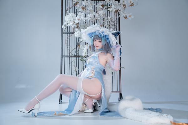面饼仙儿 碧蓝航线 柴郡 猫猫 蓝旗袍 [40P-438MB] Cosplay写真第 10 张