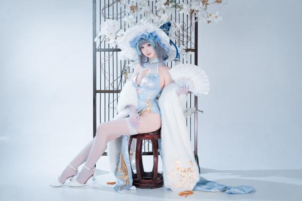面饼仙儿 碧蓝航线 柴郡 猫猫 蓝旗袍 [40P-438MB] Cosplay写真第 2 张