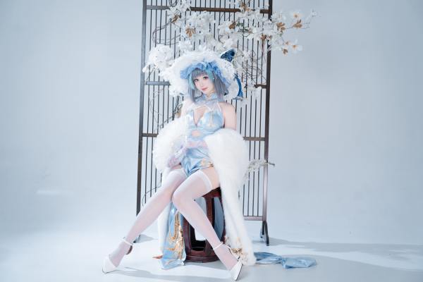 面饼仙儿 碧蓝航线 柴郡 猫猫 蓝旗袍 [40P-438MB] Cosplay写真第 6 张
